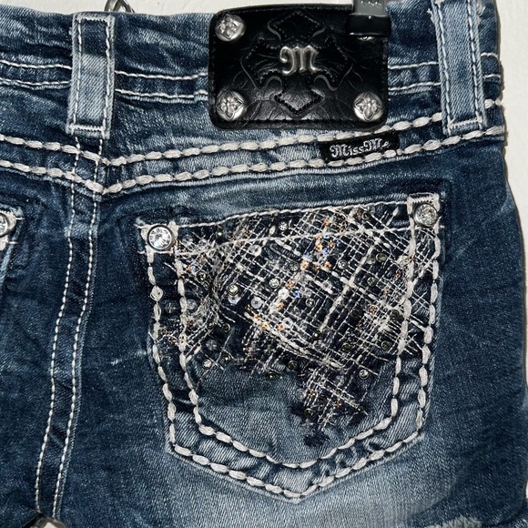 MISS ME signature low rise jean shorts cutoff denim embellished distressed 26 - Picture 7 of 15